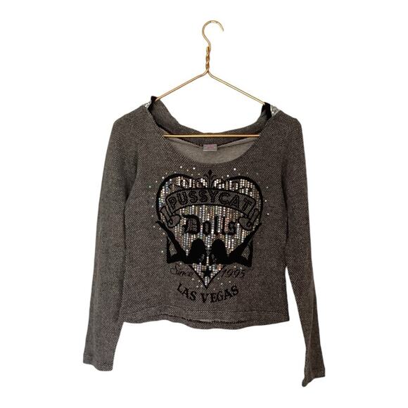 Y2K RARE VTG PCD Casino Graphic Sequins Cropped Hoodie Sweater | S/M - Picture 1 of 5